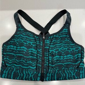 Fabletics Teal and Black Zip-Front Sports Bra